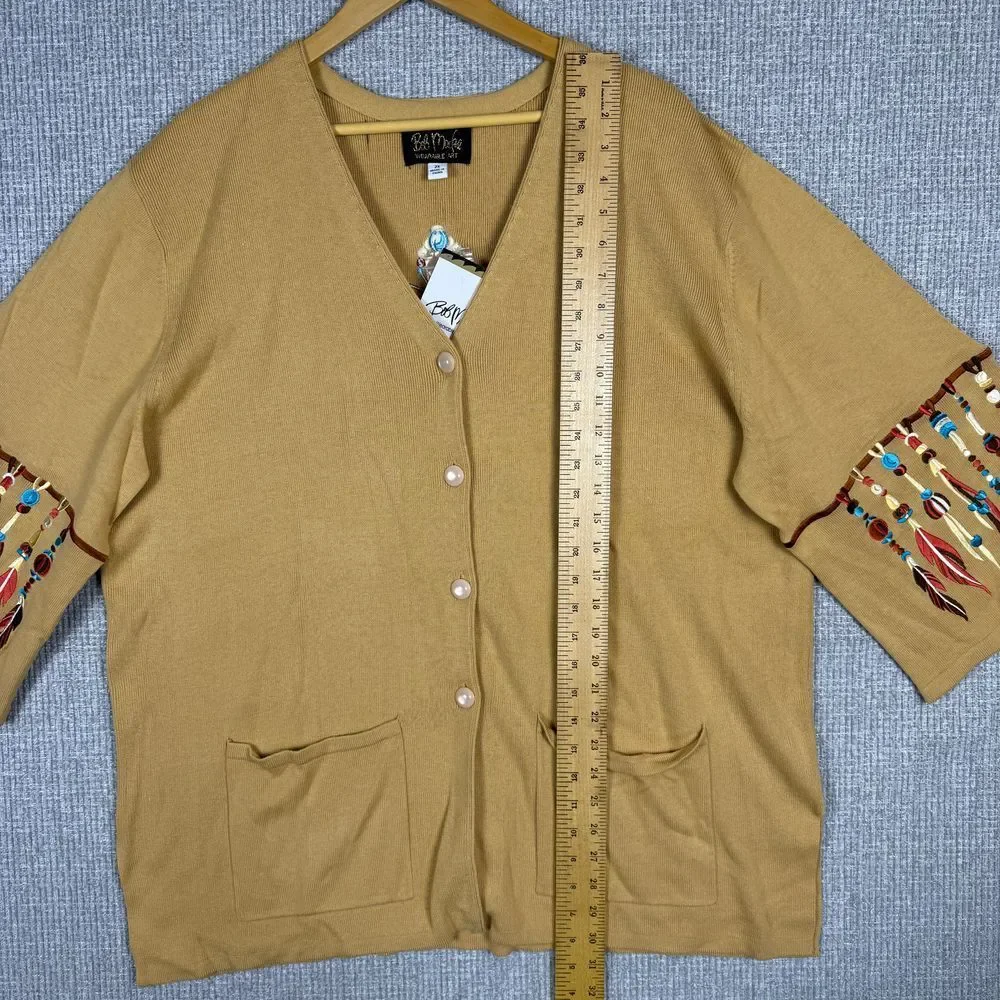 Bob Mackie Wearable Art Southwestern Cardigan Sweater‎ Embroidered Feathers 2X